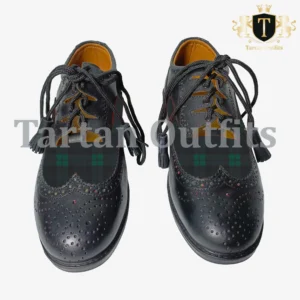 Tartan Ghillie Brogue Kilt Shoes in Black