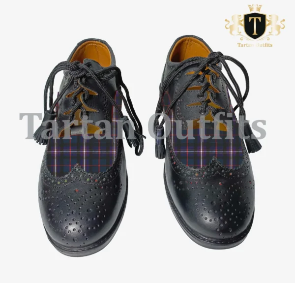 Tartan Ghillie Brogue Kilt Shoes in Black